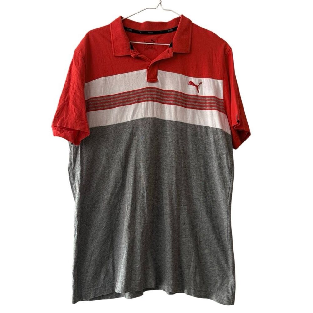 PUMA Striped Heather Two Button Short Sleeve Golf Polo Shirt Multicolor Large